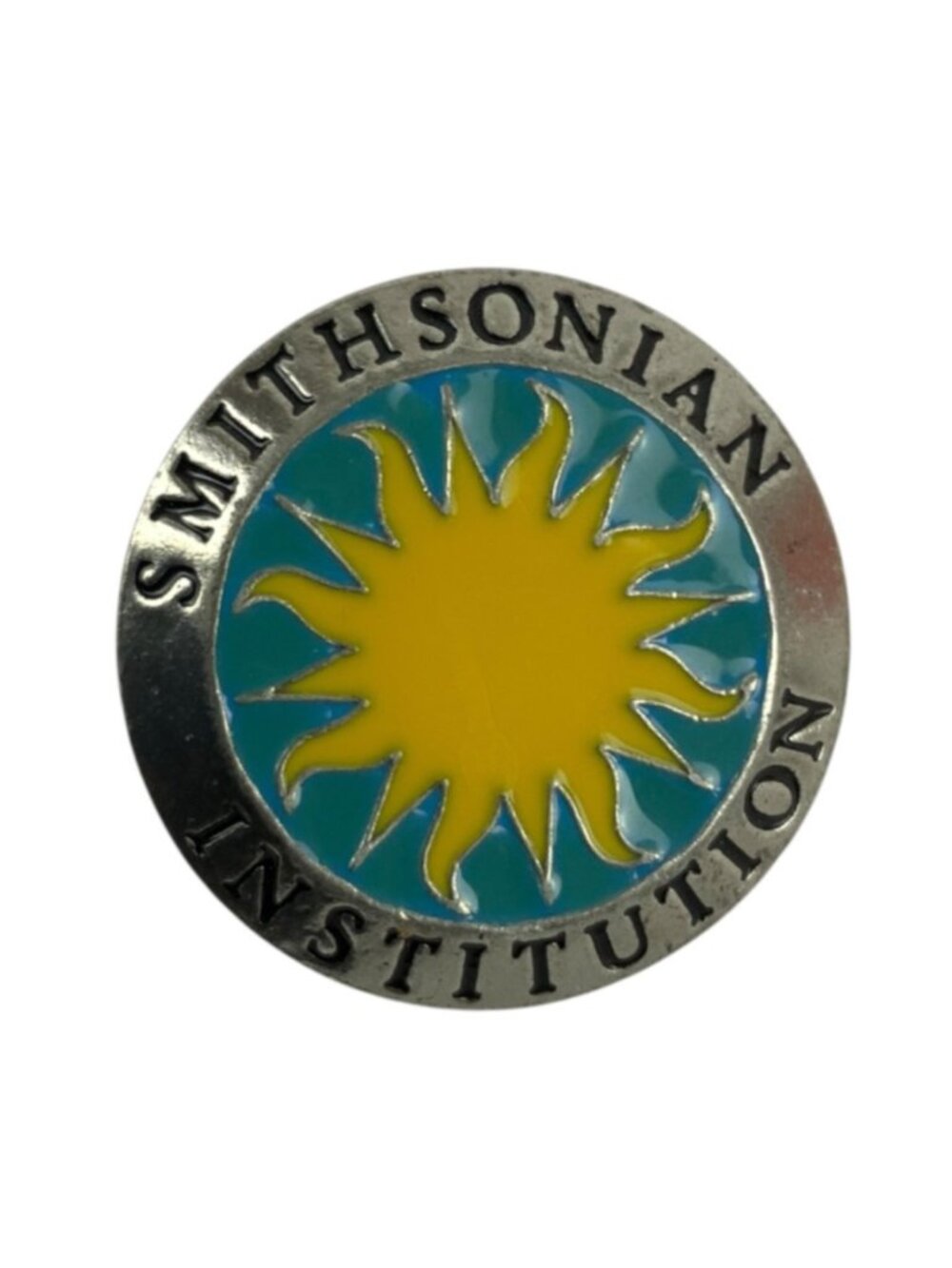 Smithsonian Institution Enamel Lapel Pin Sunburst Design Blue Yellow Silver-Tone